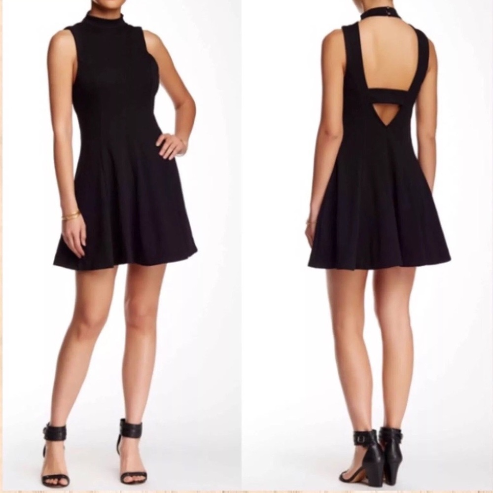 FREE PEOPLE Solid Black Ponte Knit LAYLA Fit & Flare Cut-Out Back Mini Dress